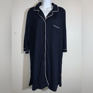 Navy Blue & White Pinstripe Button Down Long Nightshirt Sz XL